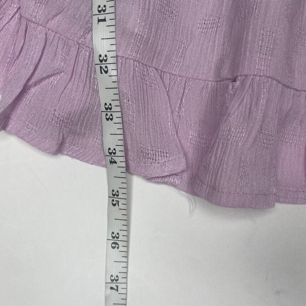 Lush Lilac Tie Front Cutout Mini Dress M Textured Balloon Sleeve Tiered Lavender - Picture 9 of 12